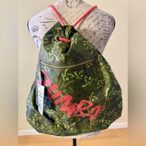 Zumba Fitness Green and Pink Drawstring Backpack